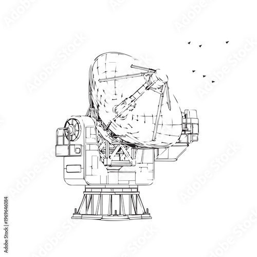 Large satellite dish antenna on a sturdy pedestal, a ground station for space communications and technology.
