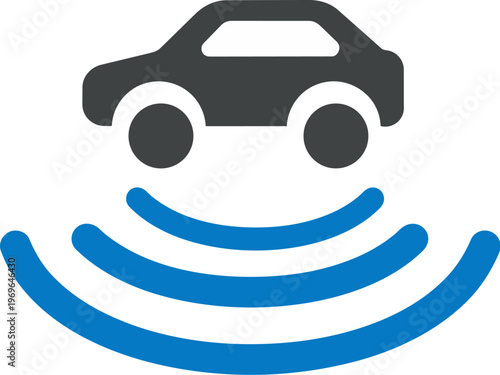 AI Driving System, ai driving system concept with car and blue radar waves symbolizing smart vehicle technology