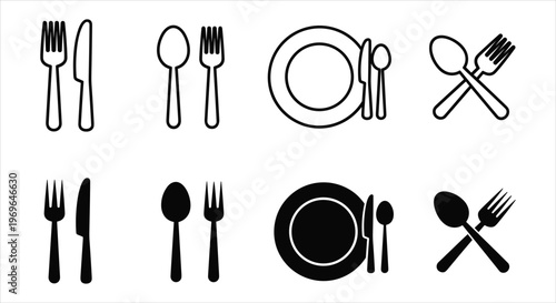 black and white tableware icons set