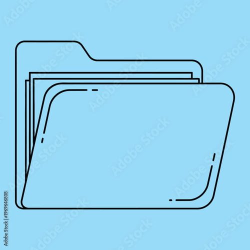 Minimal line of stacked file folders in black on light blue line minimal black lines light blue background