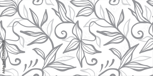 A simple abstract design featuring hand-drawn leaf outlines. A trendy black and white striped pattern. A fashionable template isolated on a white background for fabric design.