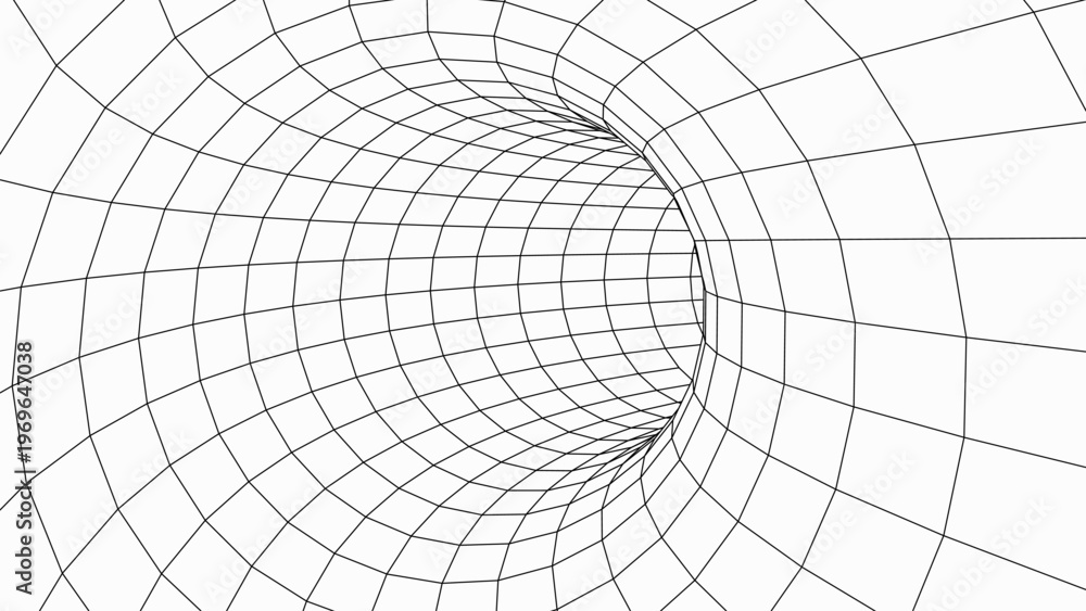 Naklejka premium Abstract 3D tunnel. Vector wormhole. Path from grid.