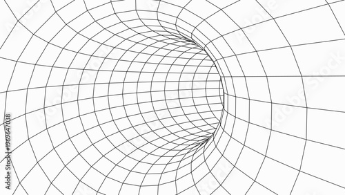 Abstract 3D tunnel. Vector wormhole. Path from grid.
