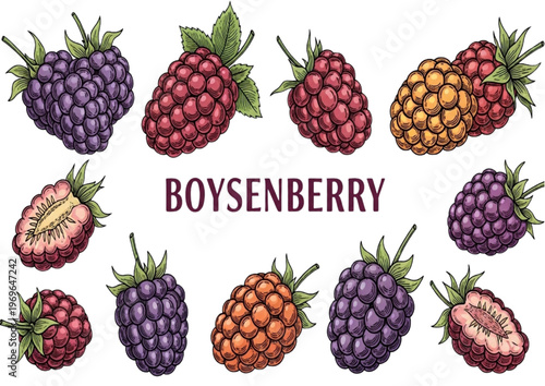 Delicious and healthy boysenberries illustration, a vibrant collection of fresh berries