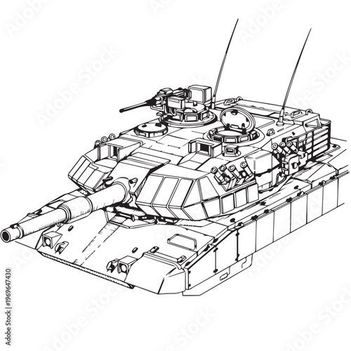 Illustrated military tank with turret, cannon, and battle-ready chassis from above.