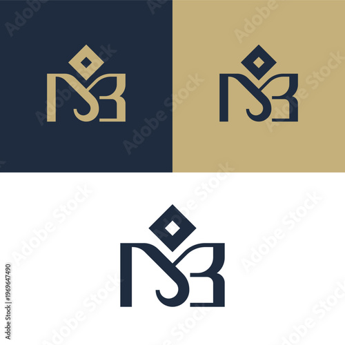 MJB letter logo with crown, luxury monogram branding design
