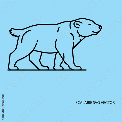 Minimal line polar bear walking on light blue background line minimal black lines walking bear animal simple svg