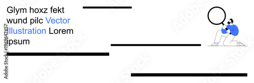 Document analysis, proofreading, investigation, research, attention to detail, information validation. Person holding a magnifying glass inspecting a page. Proofreading and investigation concept