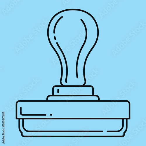 Minimal line rubber stamp with lightbulb line minimal black lines blue background