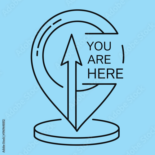 Minimalist line map pin with text you are here in black on white background location pin pinpoint