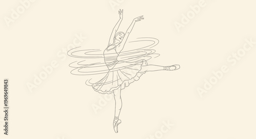Graceful Ballerina in Motion: A delicate sketch portrays a ballerina in mid-air, her form fluid as she executes a pirouette, embodying the grace and elegance of dance.