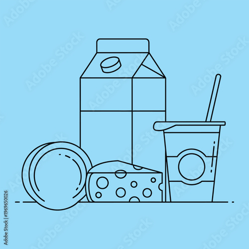 Minimalist of a person working on a laptop with a coffee cup and clock computer