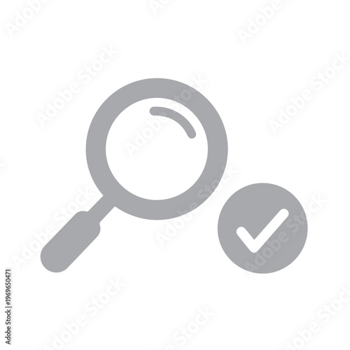 Magnifying glass icon with a checkmark symbol signifies a successful search or verified result.