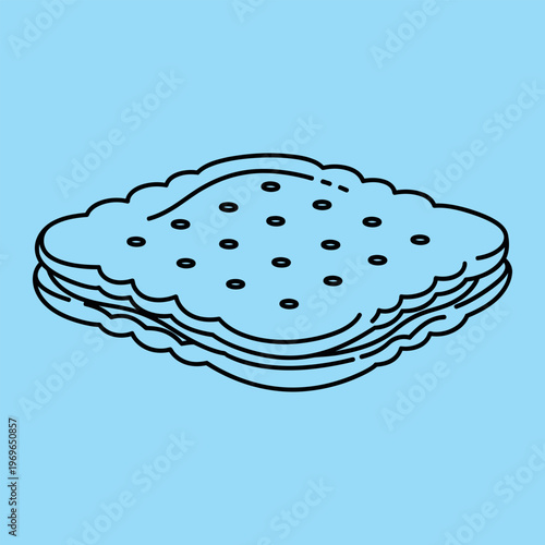 Stack of blue cookies with black outline and dots stacked cookies line minimal black outline light blue background