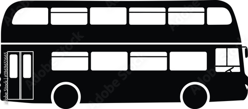 Double decker bus silhouette vector illustration, public transport vehicle, urban city travel icon.