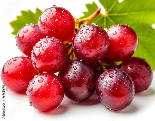 Large Red Grapes with Water Droplets on White Background for Juice Advertising and Fruit Photography | Fresh Plump Concept