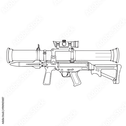 Illustration of a precision sniper rifle with scope and tactical design.