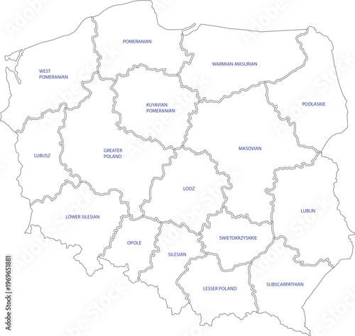 Detailed Outline Map of Poland with Administrative Borders and Internal Regions