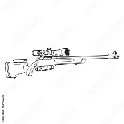 Line drawing of a bolt-action sniper rifle with scope and stock in profile.