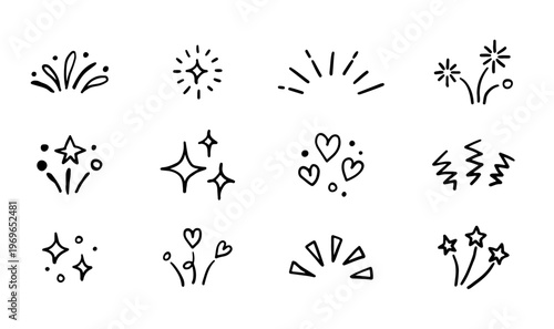 Sparkle & Effect Doodle Clipart Set — 12 Star Burst & Celebration Decoration Elements PNG SVG Vector Illustration