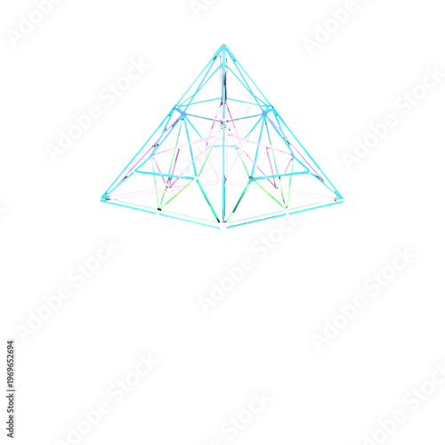 Geometric structure with colorful intersecting lines on a white background