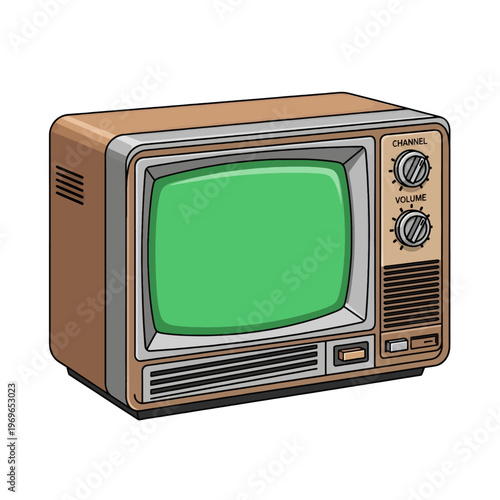 Retro television set with a green screen and analog controls
