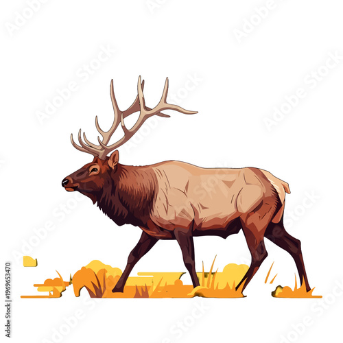 Majestic large horned animal walking through dry grass