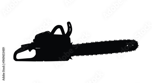Detailed black silhouette of a chainsaw showcasing its mechanical form silhouette