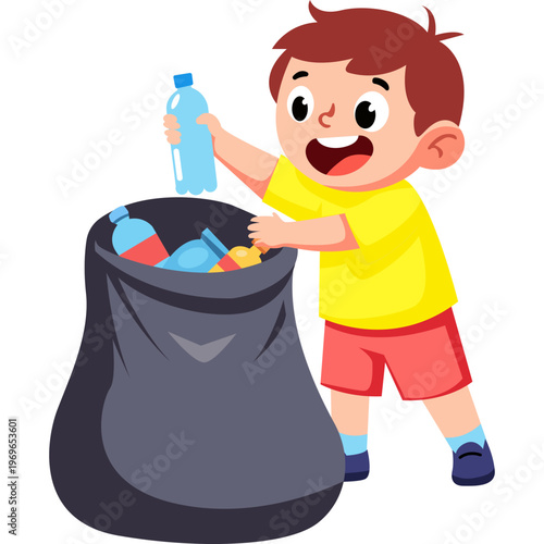 Illustration Person Collecting Trash in a Bag