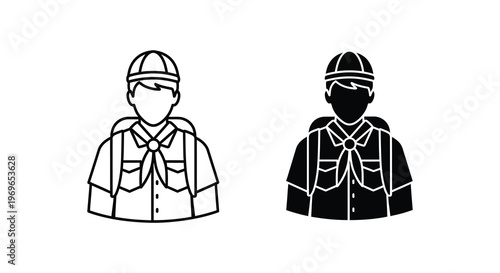 Two boy scout profiles one filled and one outline a distinct silhouette