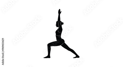 Woman performing a yoga lunge pose presented as a striking silhouette