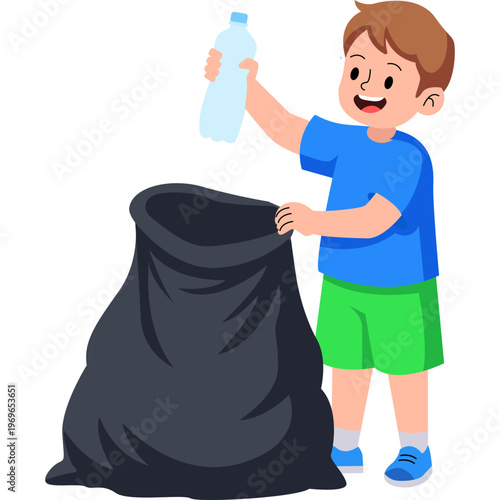 Illustration Person Collecting Trash in a Bag