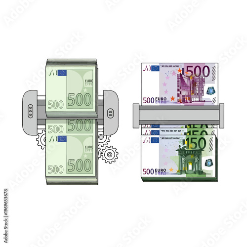 Currency processing machine with stacks of paper money