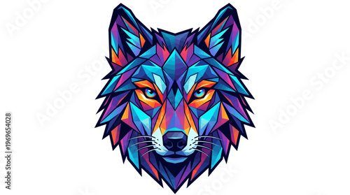 Colorful Wolf Head Illustration Design.