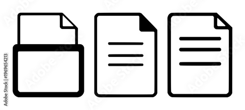 Patent document icon set with solid black vector illustration on white background featuring patent, legal, document graphics with registry, filing, and copyright context