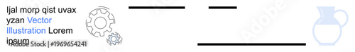 Technology, process optimization, technical concepts, abstract , water conservation, engineering ideas. Gears, text and a water jug on white space. Technology and process optimization concept