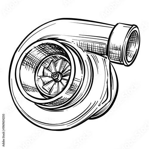 Tableau sur toile turbocharger vector line art hand drawn illustration