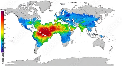 Global map showing the intensity of a specific variable across different regions