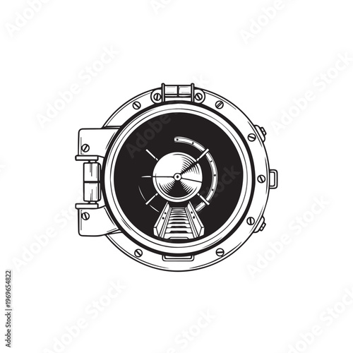Ancient circular metal bank vault door featuring multiple bolts and a central combination wheel.