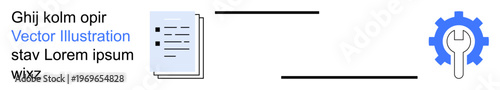 Process automation, task management, digital tools, workflow optimization, industrial settings, software systems. Document beside gear icon digital processes. Process automation and task management