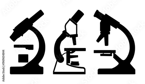 Microscope set with solid black icon design featuring microscope, science, equipment with vector illustration and medical graphics