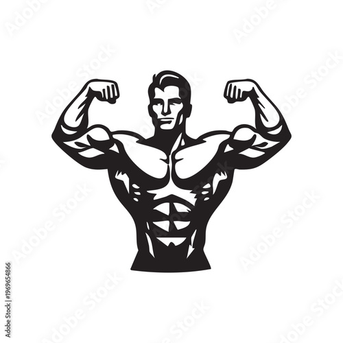 A muscular man displays his physique with arms raised showcasing remarkable definition a striking silhouette