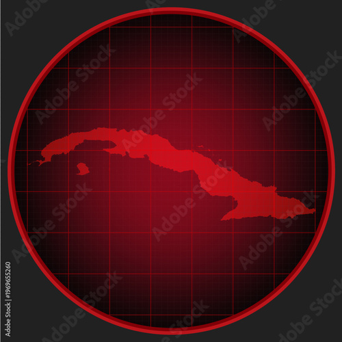 Vector map of Cuba on the radar screen