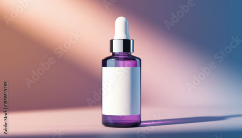 Cosmetic Bottle with Pipette Dispenser on Pastel Background for Empty Label Mockup and Skincare Branding | Clean Beauty Concept
