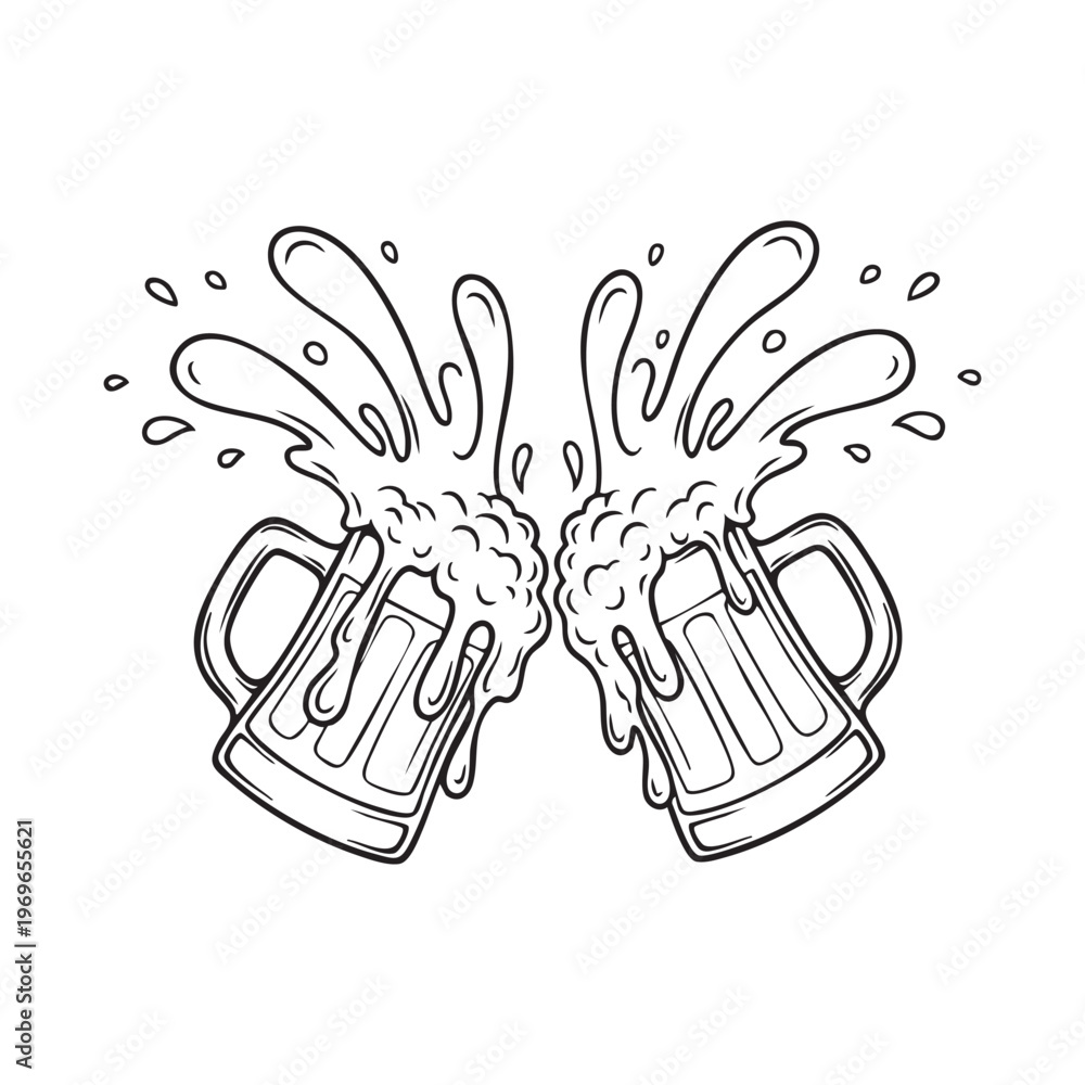 Naklejka premium Two overflowing beer mugs clinking together in a celebratory toast a striking silhouette high quality professional