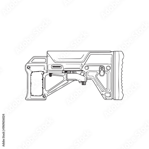 Technical blueprint sketch of a compact firearm stock component.
