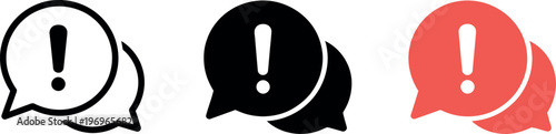 Exclamation mark chat icon, warning speech bubble sign, important message symbol for user interface alerts, notification design element, communication indicator graphic