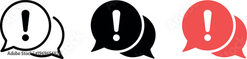 Exclamation mark chat icon, warning speech bubble sign, important message symbol for user interface alerts, notification design element, communication indicator graphic