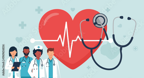 Diverse Medical Team with Heart and Stethoscope, Healthcare Concept