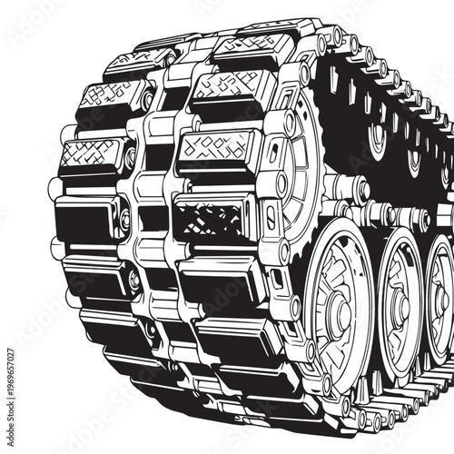 Close-up view of heavy military tank tracks and chassis machinery.